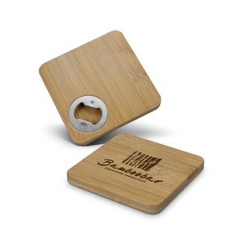Bamboo Coaster with Bottle Opener – Square