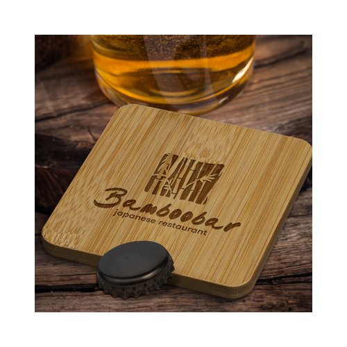 Bamboo Coaster with Bottle Opener – Square