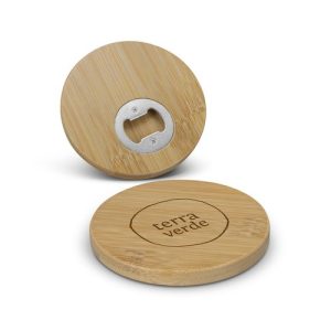 Round Bamboo Coaster with Bottle Opener - Singapore