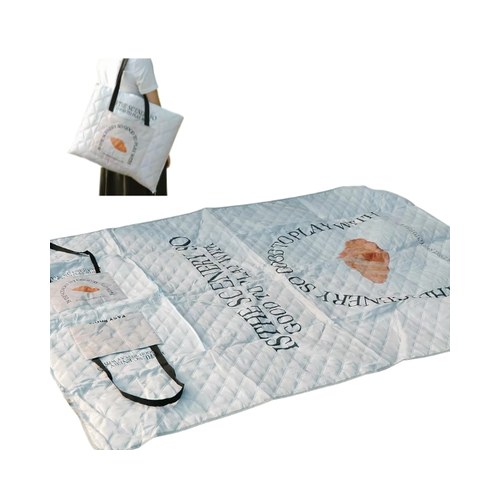 Custom 2-in-1 Picnic Mat Tote Bag Custom 2-in-1 picnic mat tote bag shown as a carry tote and unfolded into a waterproof picnic mat
