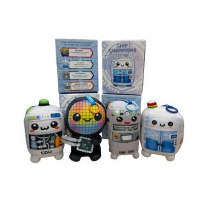 Custom blind box collectible soft toy set of four branded mascot characters with printed collector boxes, Singapore corporate gift