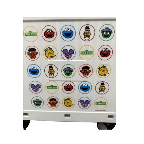 Custom Foldable Trolley Storage Box Side Print Singapore Full-colour printed character roundel pattern on the side panel of a custom foldable trolley storage box, Singapore