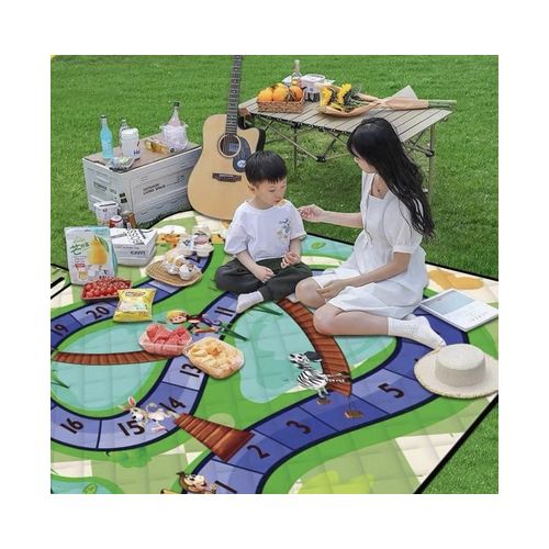 Alternative numbered board game design of the custom games picnic mat at a family picnic