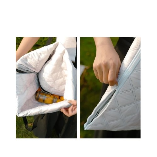 Custom 2-in-1 Picnic Mat Tote Bag Zip Closure Close-up of the zip closure and quilted padding on the custom 2-in-1 picnic mat tote bag