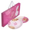 Custom Printed Porcelain Plate Gift Set Singapore Custom printed porcelain plate gift set in a pink rope-handle gift box, Singapore corporate gift