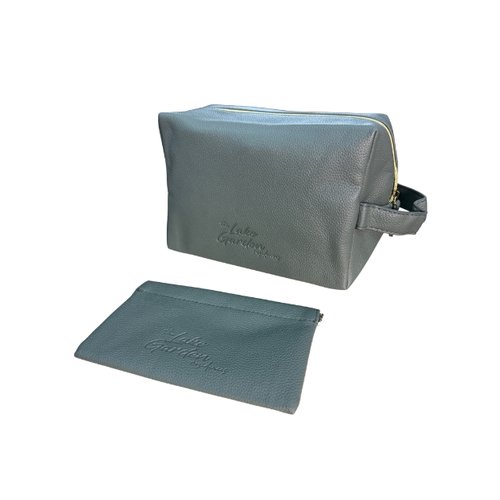 Custom PU Leather Property Handover Set Angled View Singapore Angled view of custom PU leather property handover set showing both pouches with debossed logo, Singapore