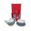 Custom Tea-for-One Set with Teapot, Cup and Saucer Components Custom Tea-for-One Set showing teapot, cup and saucer separately with gift box, corporate gift by Aquaholic Gifts Singapore