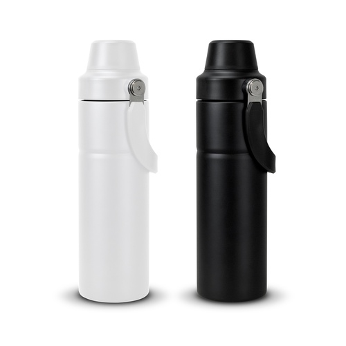 The 550ml vacuum drink bottle shown in both painted finishes, white and black, Singapore