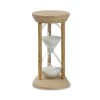Natural bamboo five minute sand timer with white sand and a glass vessel, Singapore