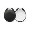 Bluetooth item tracker shown in both finishes, a black disc and a brushed silver disc, each in a black loop housing, Singapore