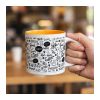 Corporate Gift Mug, 355ml Ceramic with Full Colour Wrap Print 12 A hand holding a branded ceramic coffee mug with an orange interior inside a cafe, Singapore