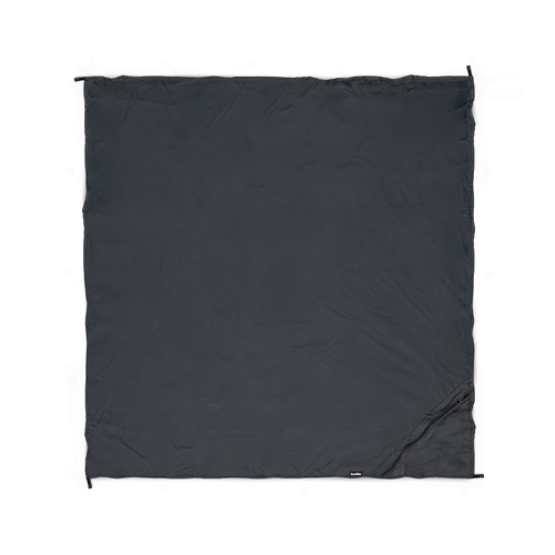 Water resistant camping blanket opened out flat showing its full square footprint and corner peg loops, Singapore