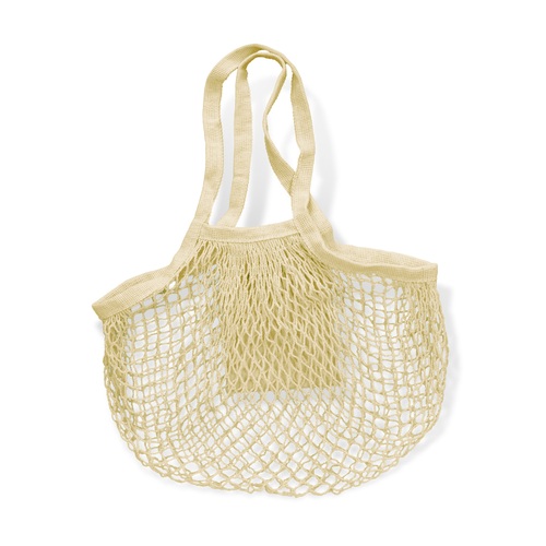 Custom Cotton Net Tote Bag, 5L Mesh Shopper with Fold-Away Pouch 2 Five litre cotton net tote bag in natural unbleached cotton shown open with long shoulder handles, Singapore
