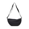 Black 5L crescent crossbody bag in washed crinkle nylon with its adjustable shoulder strap, Singapore