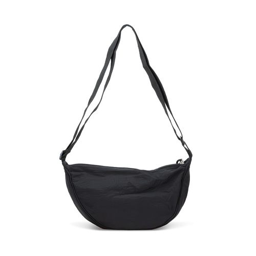 Black 5L crescent crossbody bag in washed crinkle nylon with its adjustable shoulder strap, Singapore