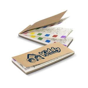 Print mock-up showing a full colour logo printed on the kraft cover of a watercolour bookmark pad, Singapore