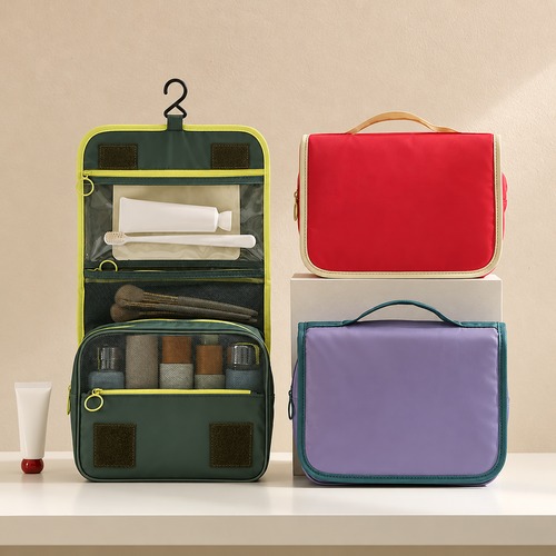 Hanging toiletry bag with clear pockets