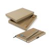 Custom Kraft Notebook and Pen Set, A5 Sugarcane Paper with Pen Loop 7 Print mock-up showing a logo printed on the front of a kraft cover A5 notebook beside its pen and kraft gift box, Singapore