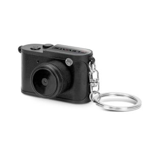 Print mock-up showing a sample logo pad printed on the body of a retro mini keyring camera, Singapore