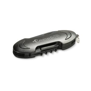 Print mock-up showing a logo laser engraved on the closed aluminium body of a multi-function pocket knife, Singapore