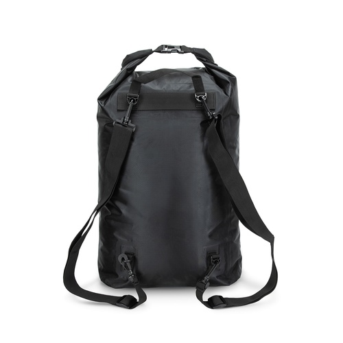 Rear view of a 20L dry bag showing both adjustable shoulder straps and side buckles, Singapore
