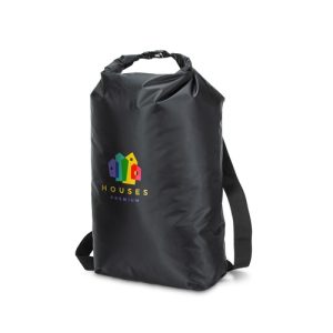 Print mock-up showing a sample logo screen printed on the face of a 20L dry bag, Singapore