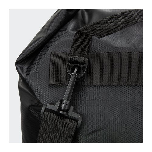 Close view of the moulded clip and webbing anchor on a 20L dry bag strap, Singapore