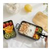 Custom Expandable Lunch Box, Bamboo Lid with Cutlery Set 12 Expandable lunch box packed with rice, chicken and fruit on a table beside a cutting board, Singapore