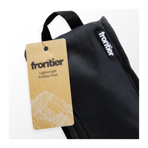 Folding chair carry pouch with its kraft Frontier hangtag attached, Singapore