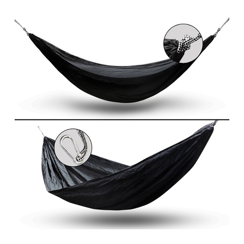 Custom Hammock, Frontier Stratus 210T Nylon for Two 3 Two hanging heights shown for the same nylon hammock, with close ups of the strap loop used for each, Singapore