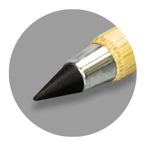 Custom Inkless Pen, Bamboo Barrel with 5,000m Metal Tip 3 Close view of the metal alloy writing tip that marks the page without ink, Singapore