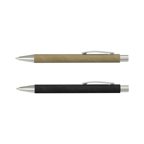 Custom Kraft Notebook and Pen Set, A5 Sugarcane Paper with Pen Loop 4 Two retractable kraft barrel pens shown in natural kraft and black with chrome trim, Singapore