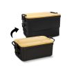 Custom Expandable Lunch Box, Bamboo Lid with Cutlery Set 9 The same lunch box shown expanded to two tiers and collapsed to one, with an arrow between the two states, Singapore