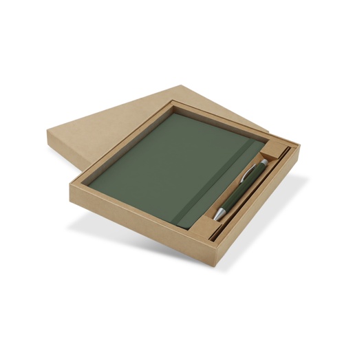 Forest green A5 notebook and matching pen set in a kraft gift box, Singapore