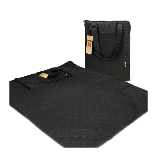 Custom Picnic Blanket, Quilted and Water Resistant with Carry Strap 2 Quilted picnic blanket opened out flat beside the same blanket folded into its carry pack, Singapore