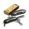 Multi-function pocket knife shown open beside its printed kraft gift box, Singapore