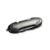 Closed multi-function pocket knife showing the contoured black aluminium handles and keyring loop, Singapore