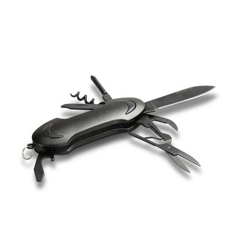 All seven stainless steel tools fanned out from the aluminium handles of the pocket knife, Singapore