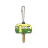 Moulded PVC key cap on a key, hanging from its silver ball chain against a white background, Singapore