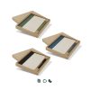 Custom Recycled Notebook and Pen Set, Sugarcane Paper with RPET Trim 8 Three colourways of a sugarcane paper notebook and pen gift set presented in kraft boxes, Singapore