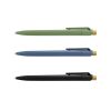 Custom Recycled Notebook and Pen Set, Sugarcane Paper with RPET Trim 11 Three matte recycled plastic pens in green, blue and black with wheat coloured push buttons, Singapore