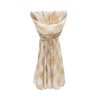 Full length lightweight printed scarf hanging gathered at the top to show its drape, Singapore