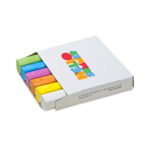 Print mock-up showing a sample logo on the lid of a six colour sidewalk chalk box, Singapore