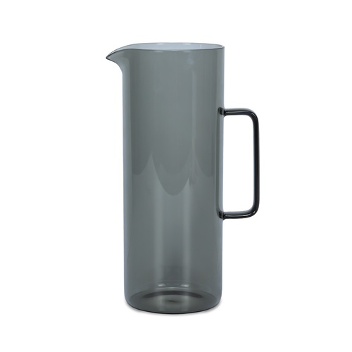 Custom Glass Carafe 1.5L in Smoked Borosilicate, Gift Boxed 2 Dark tinted 1.5L borosilicate glass carafe with a slim handle and pouring lip, Singapore