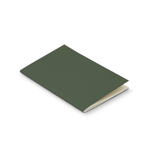 Forest green A5 soft cover recycled paper notebook shown at an angle, Singapore
