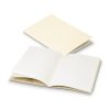 Soft cover notebook opened flat to show 64 pages of recycled 80gsm lined cream paper, Singapore