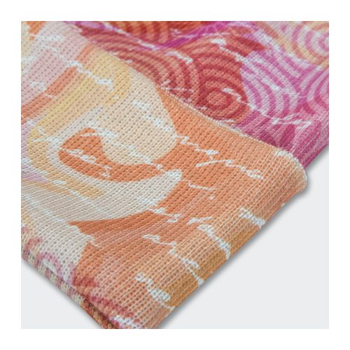 Custom Full Colour Beanie, Edge-to-Edge Sublimation Print 2 Close view of the plain rib knit showing how sublimation ink sits on polyester yarn, Singapore