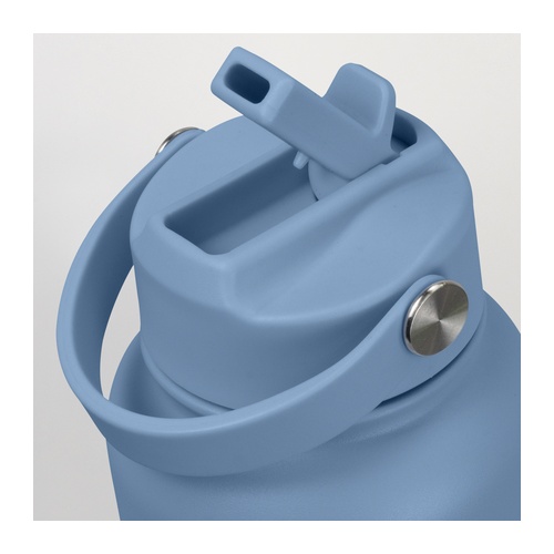 1L Vacuum Bottle, Powder Coated Steel with Loop Lid 3 Close view of the moulded carry loop lid and silver accent on the vacuum bottle, Singapore