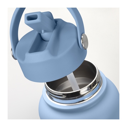 1L Vacuum Bottle, Powder Coated Steel with Loop Lid 4 Lid lifted to show the wide stainless steel mouth of the double wall vacuum bottle, Singapore