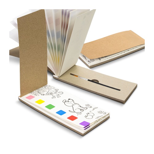 Custom Bookmark Pad, Watercolour Colour-In Bookmarks with Brush 2 Bookmark pad open to show the six watercolour paint squares, mini brush and a pre-printed bookmark design, Singapore
